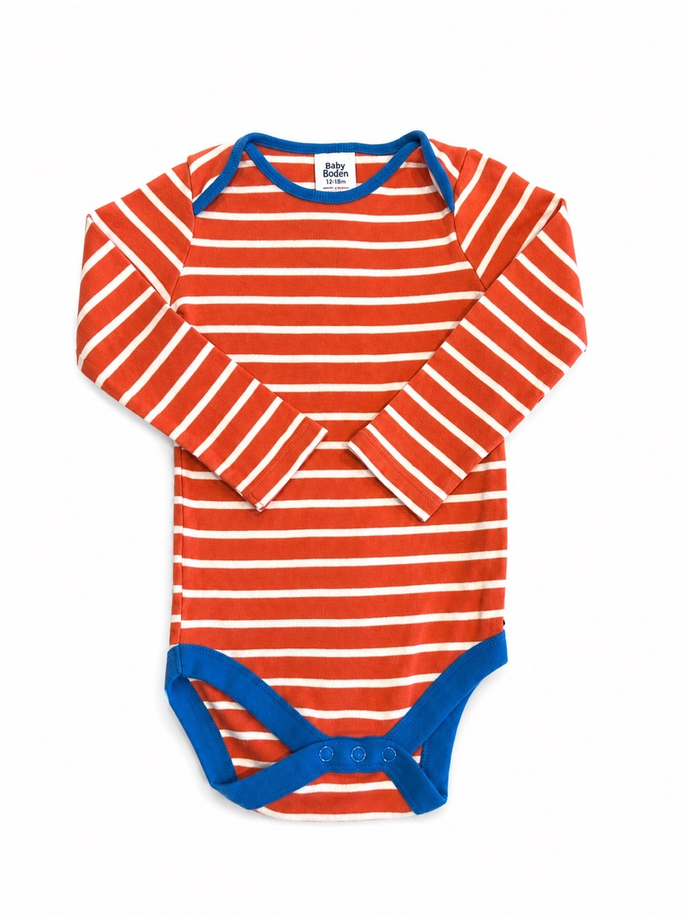 Baby Boden Red Orange Striped Long Sleeve Bodysuit 12-18M 100% Cotton